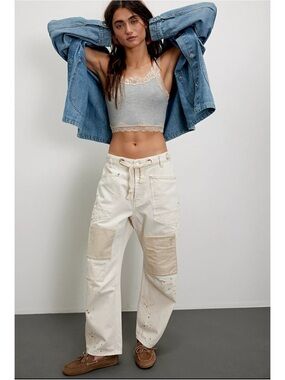 Free People We The Free Moxie Pull-On Barrel Jeans Cream White Paint 26